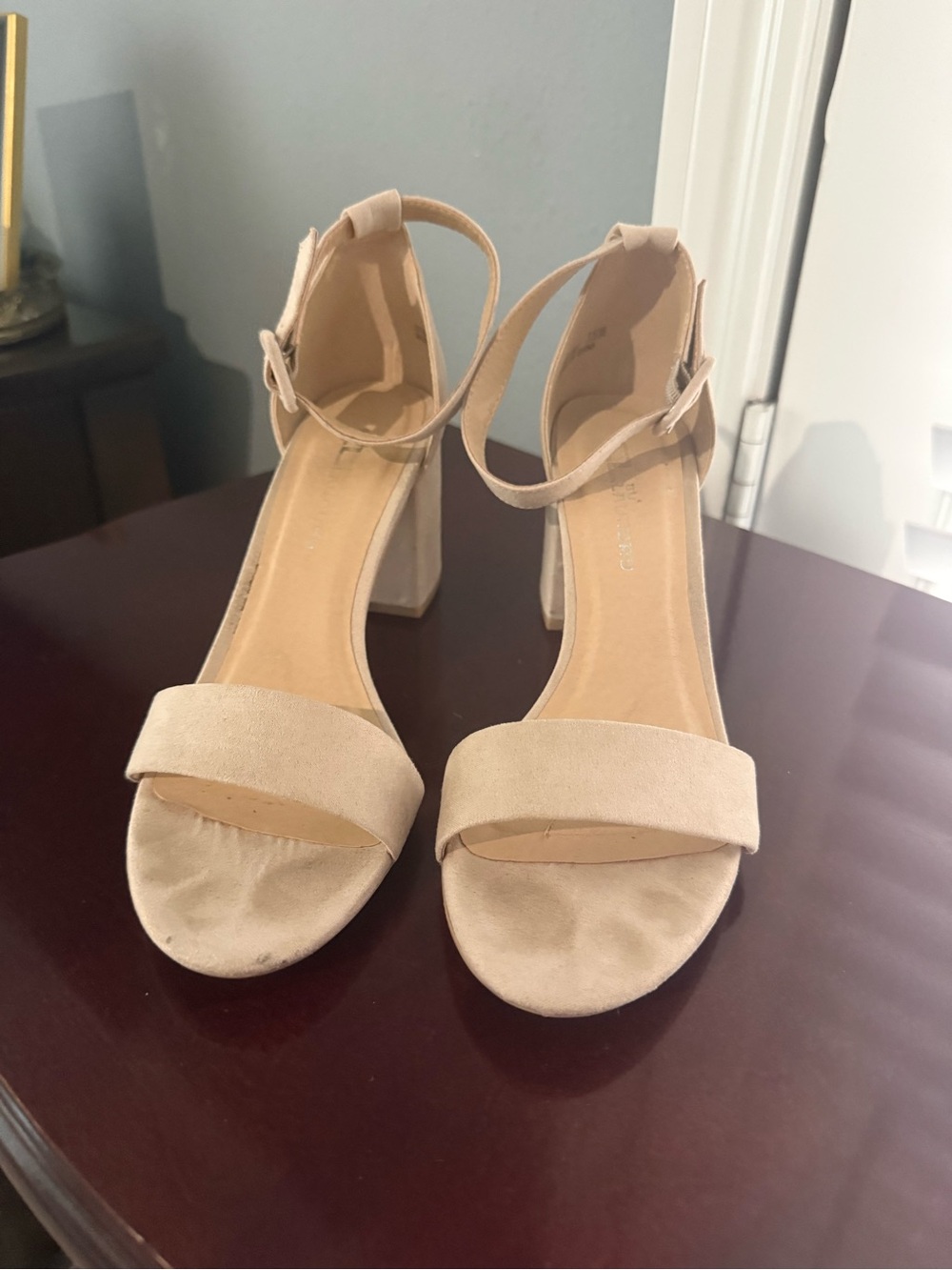 CL by Laundry Nude Ankle-Strap Block Heel Sandals